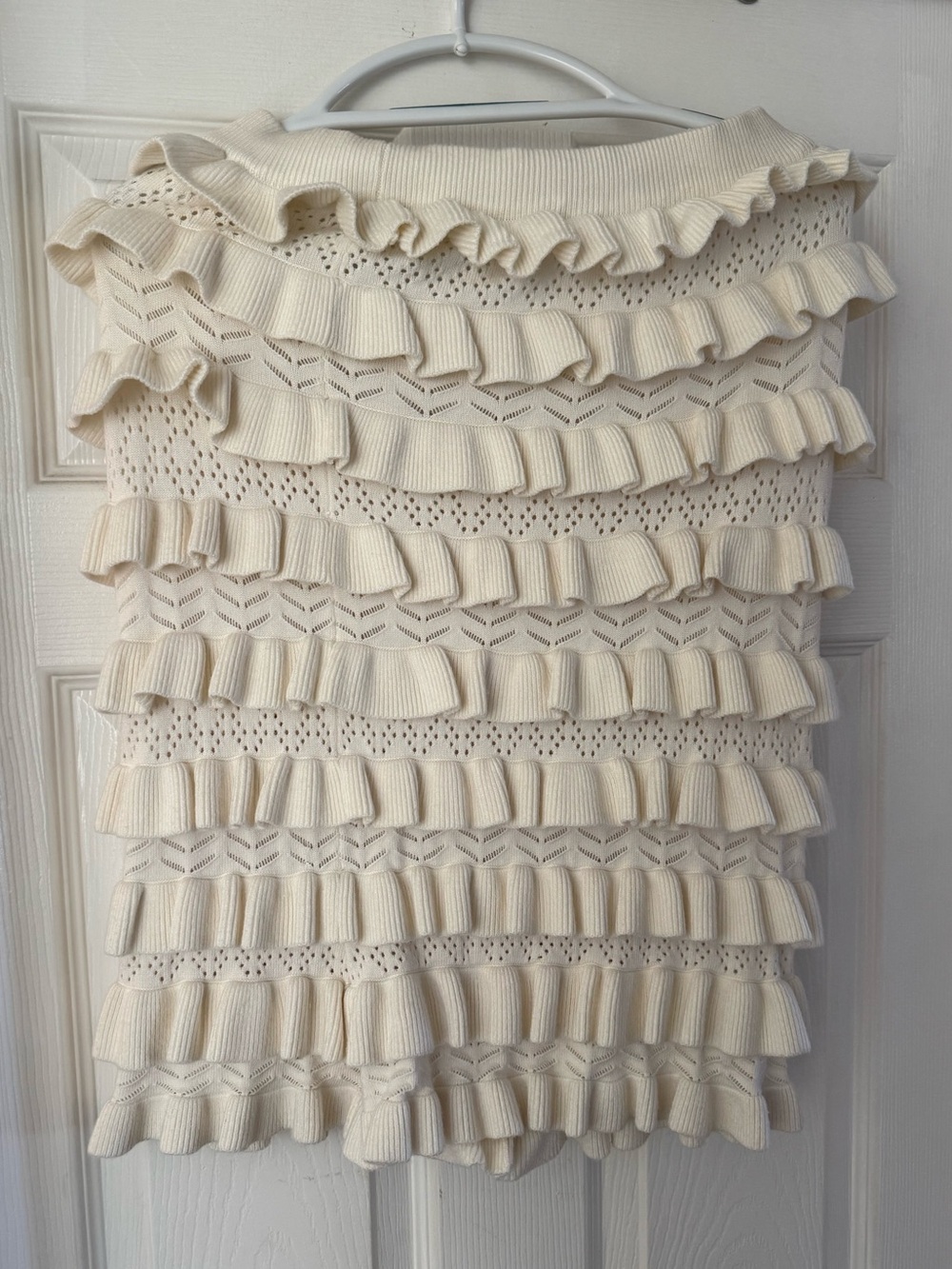 Women's Cream Ruffle Knit Romper